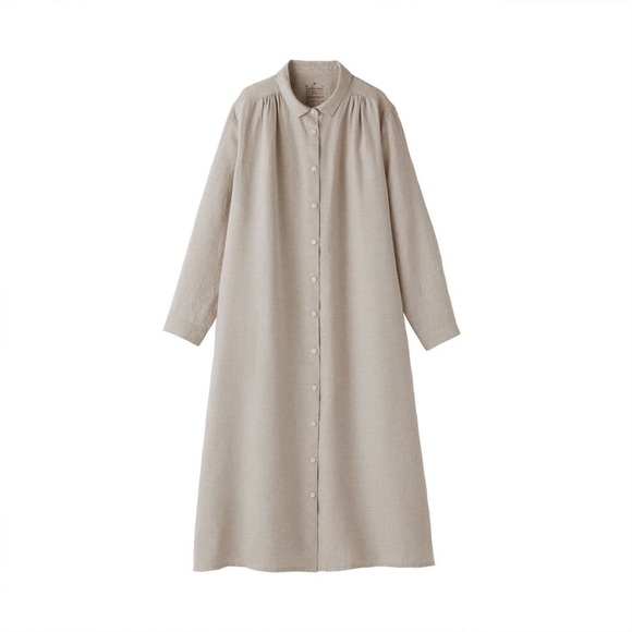 NWOT MUJI Womens 100% Linen Washed Long Sleeve Shirt Dress Unbleached - Picture 2 of 4